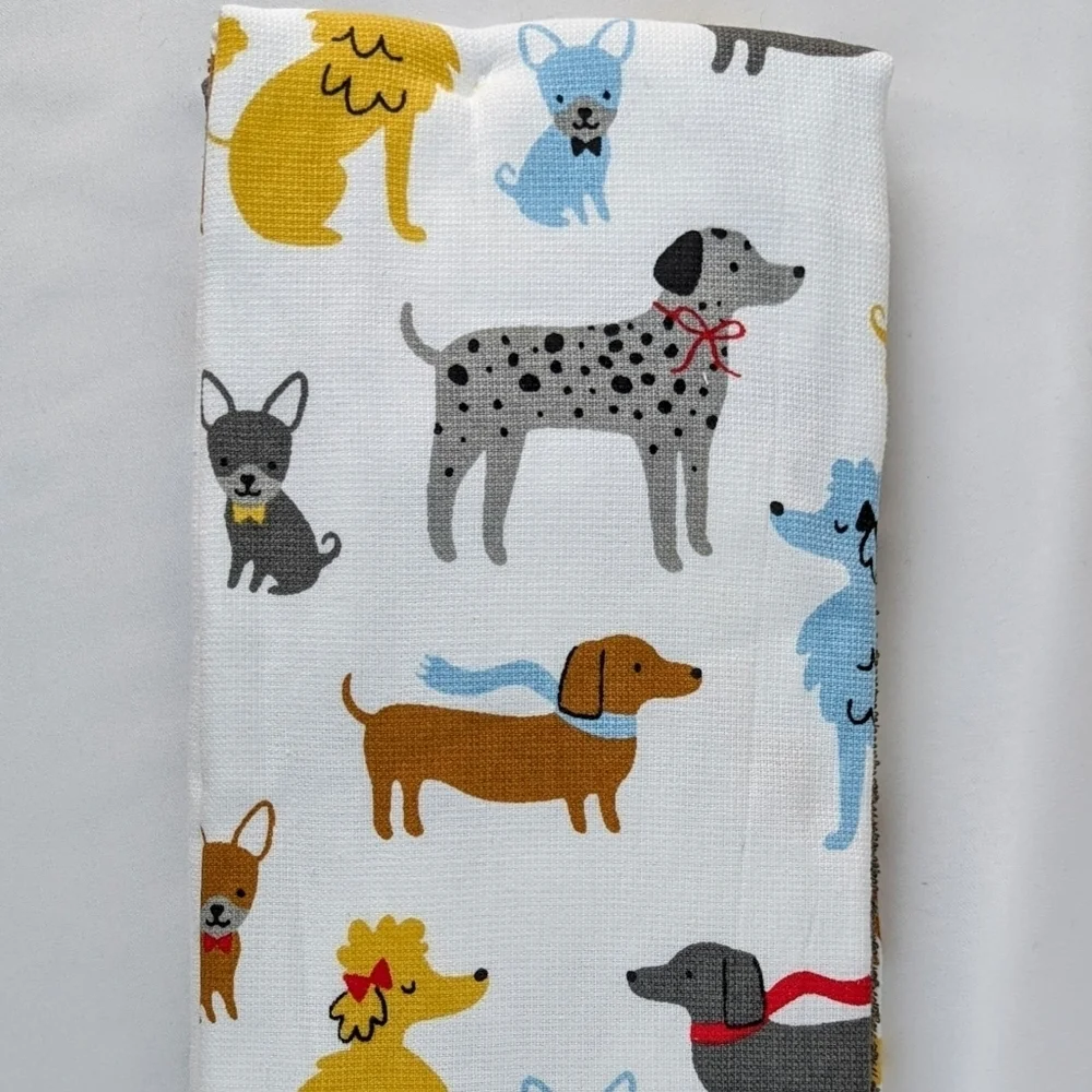 Kitchen Towels Set Of Three (3) Various Dog Breeds Multicolor Solid Grey NWT